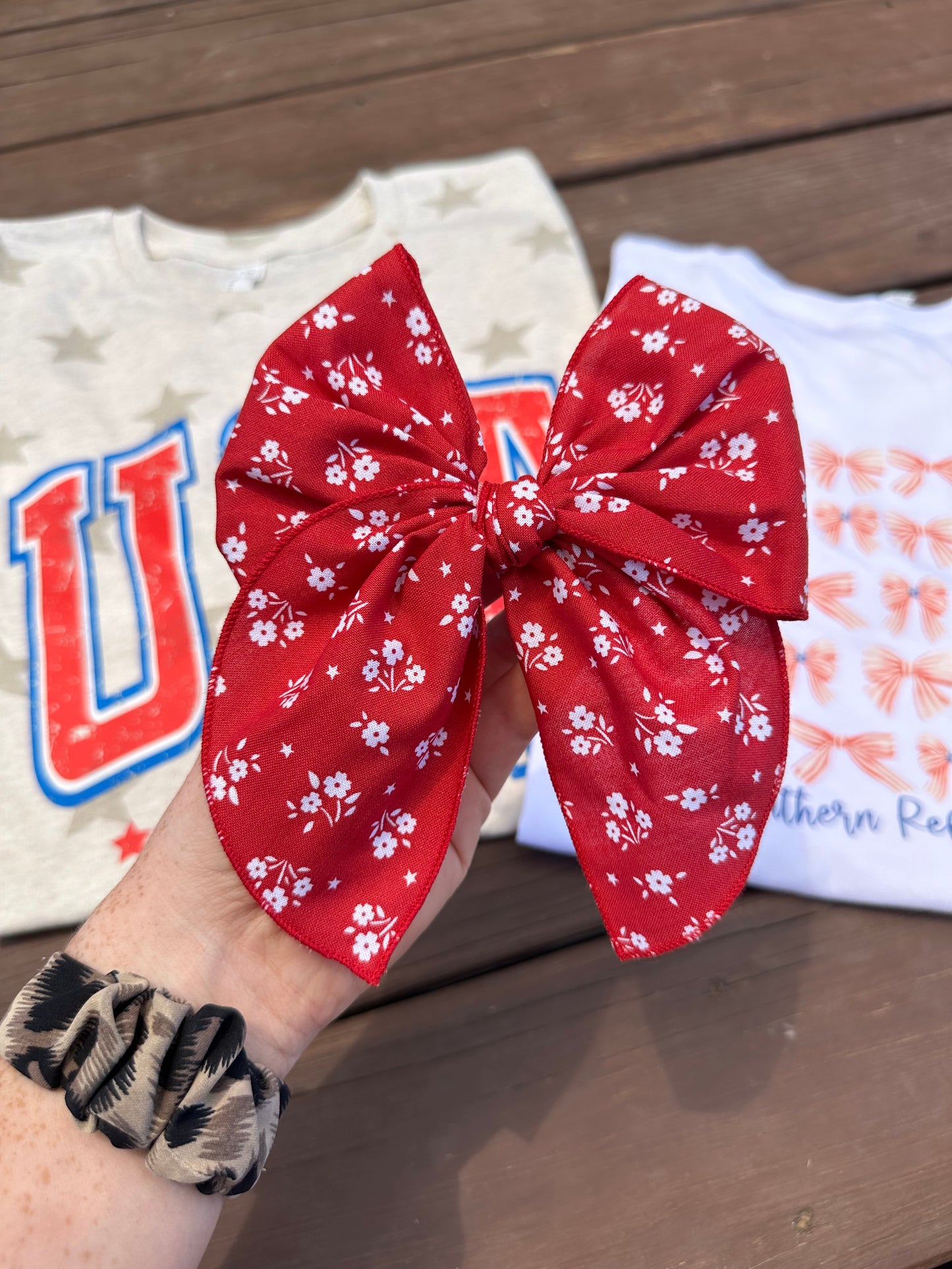 Red Flower Hair Bow