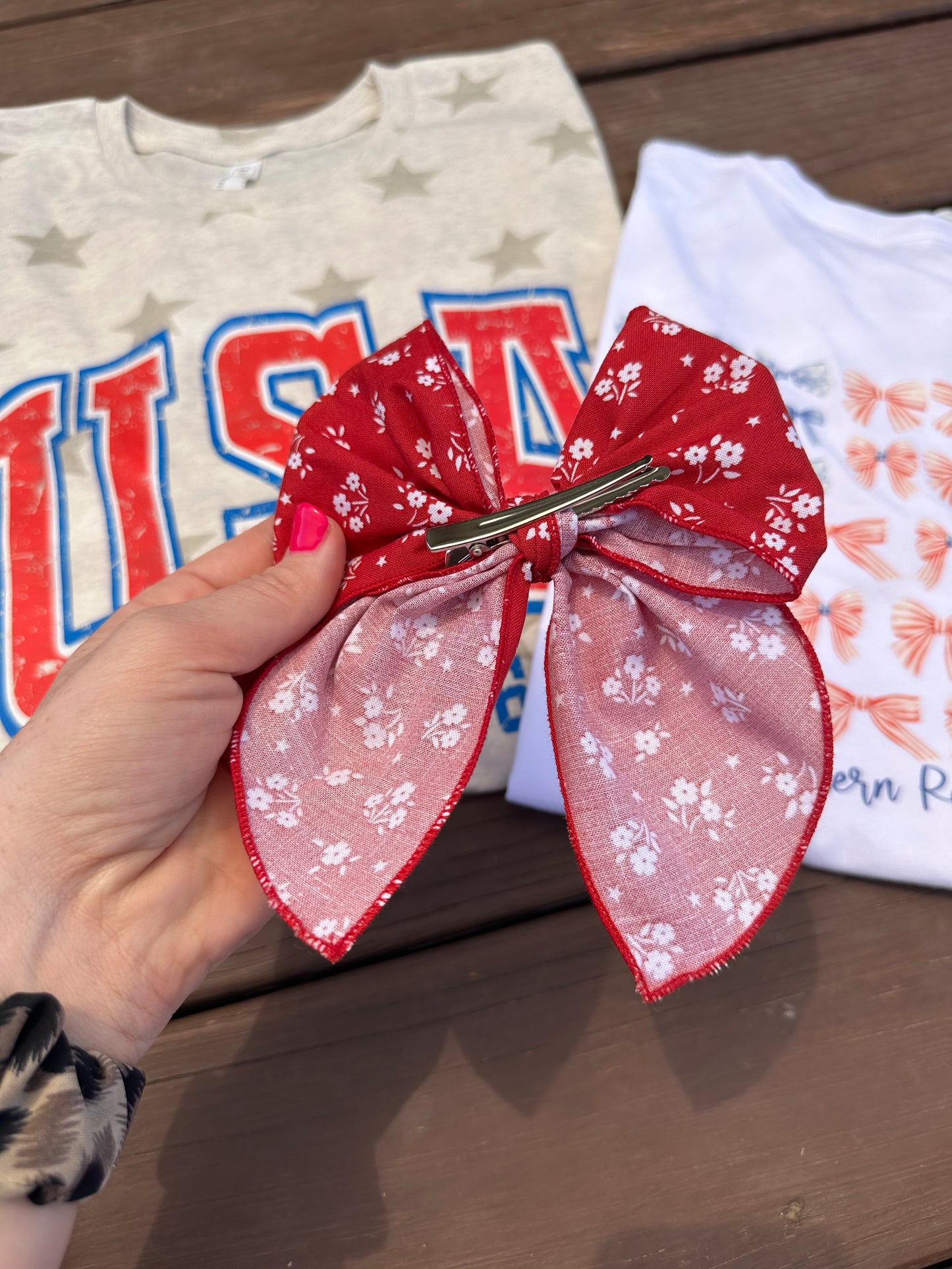 Red Flower Hair Bow