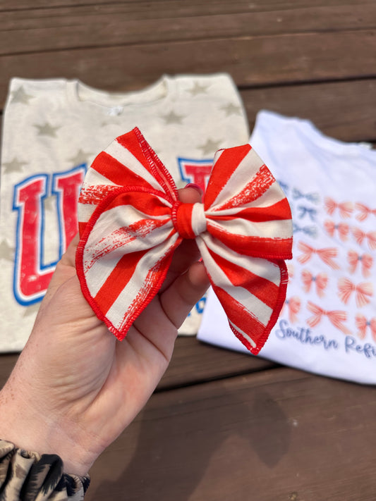 Red Stripe Hair Bow