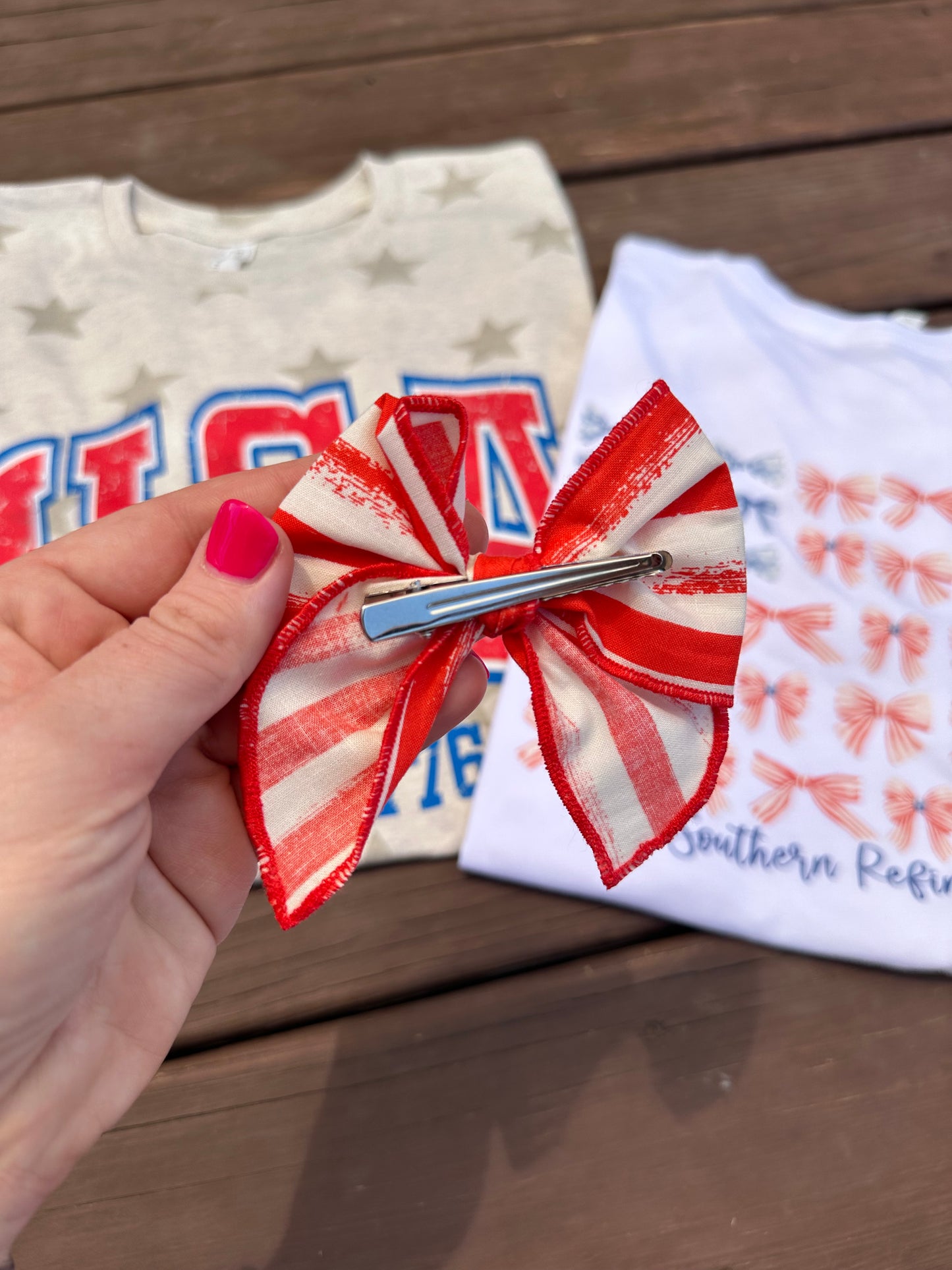 Red Stripe Hair Bow